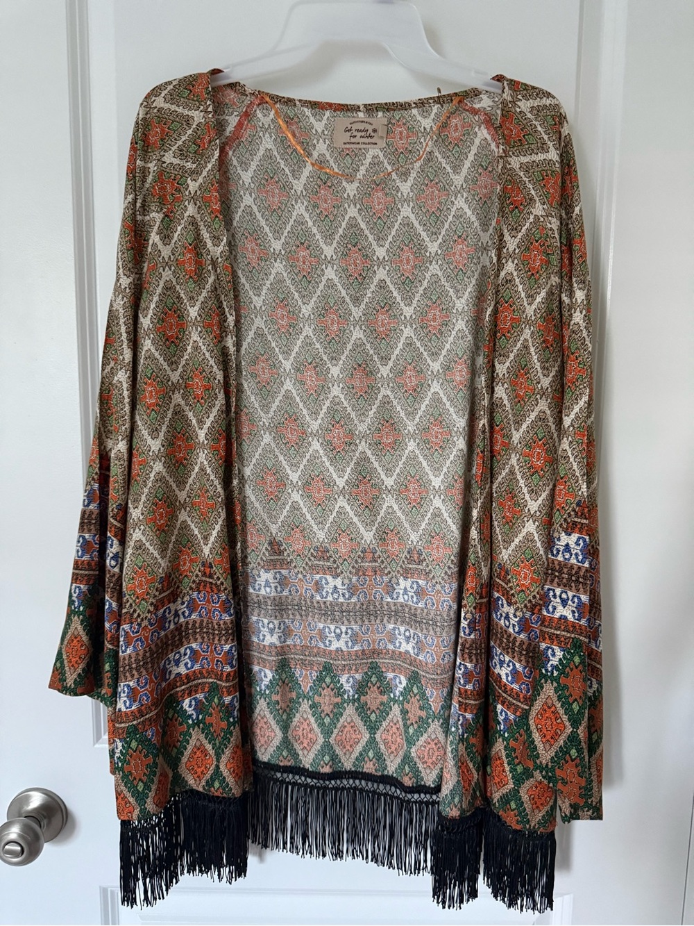 Lightweight Boho Fringe Kimono in Olive & Rust